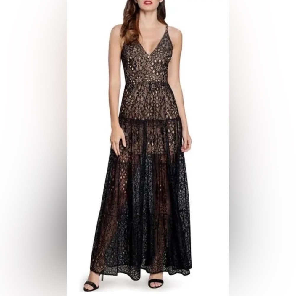 Dress the Population Melina Lace Fit & Flare Maxi Dress  Size M